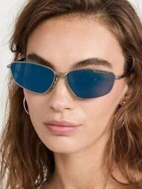 Balenciaga BB0277S 003 Unisex Sunglasses Ruthenium Rectangle Frame, Blue Lenses